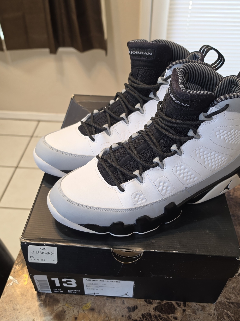 Jordan 9 Retro Barons Men's Basketball Shoes - White/Black/Grey Size 13